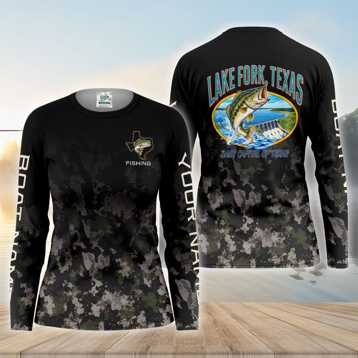 Lake Fork Texas Bass Capital Custom Camo UPF Shirt, Fishing Shirt, Womens Fishing Tee