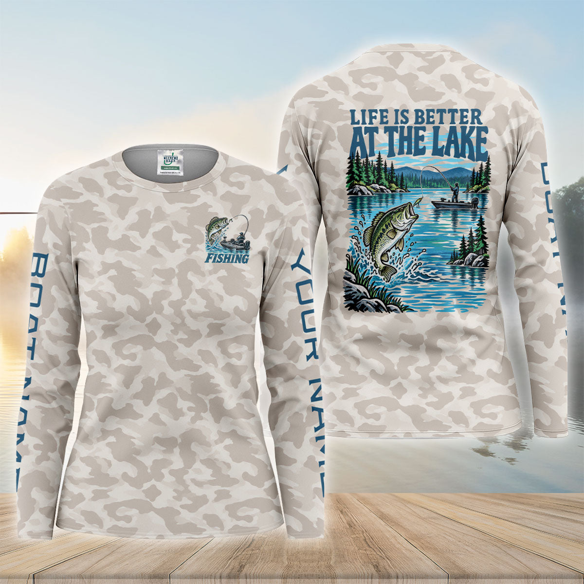 Life Is Better At The Lake Bass Camo UPF Shirt, Long Sleeve Fishing Shirt, Womens Fishing Apparel