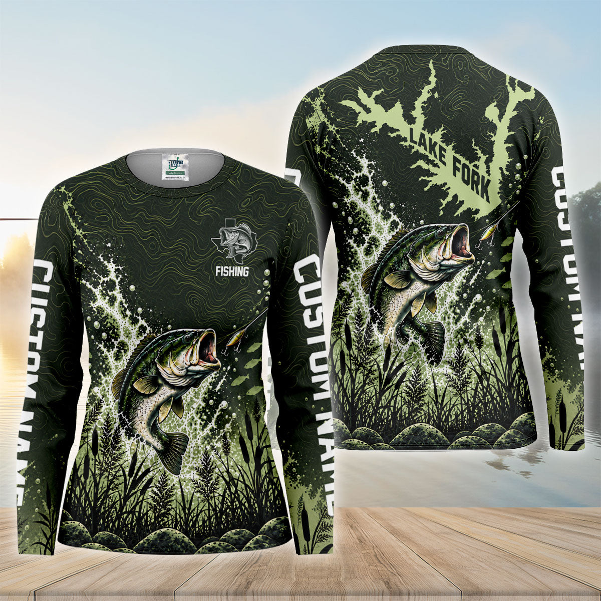 Custom Lake Fork Map Bass Fishing UPF Shirt, Fishing T-Shirt, Womens Fishing Shirts