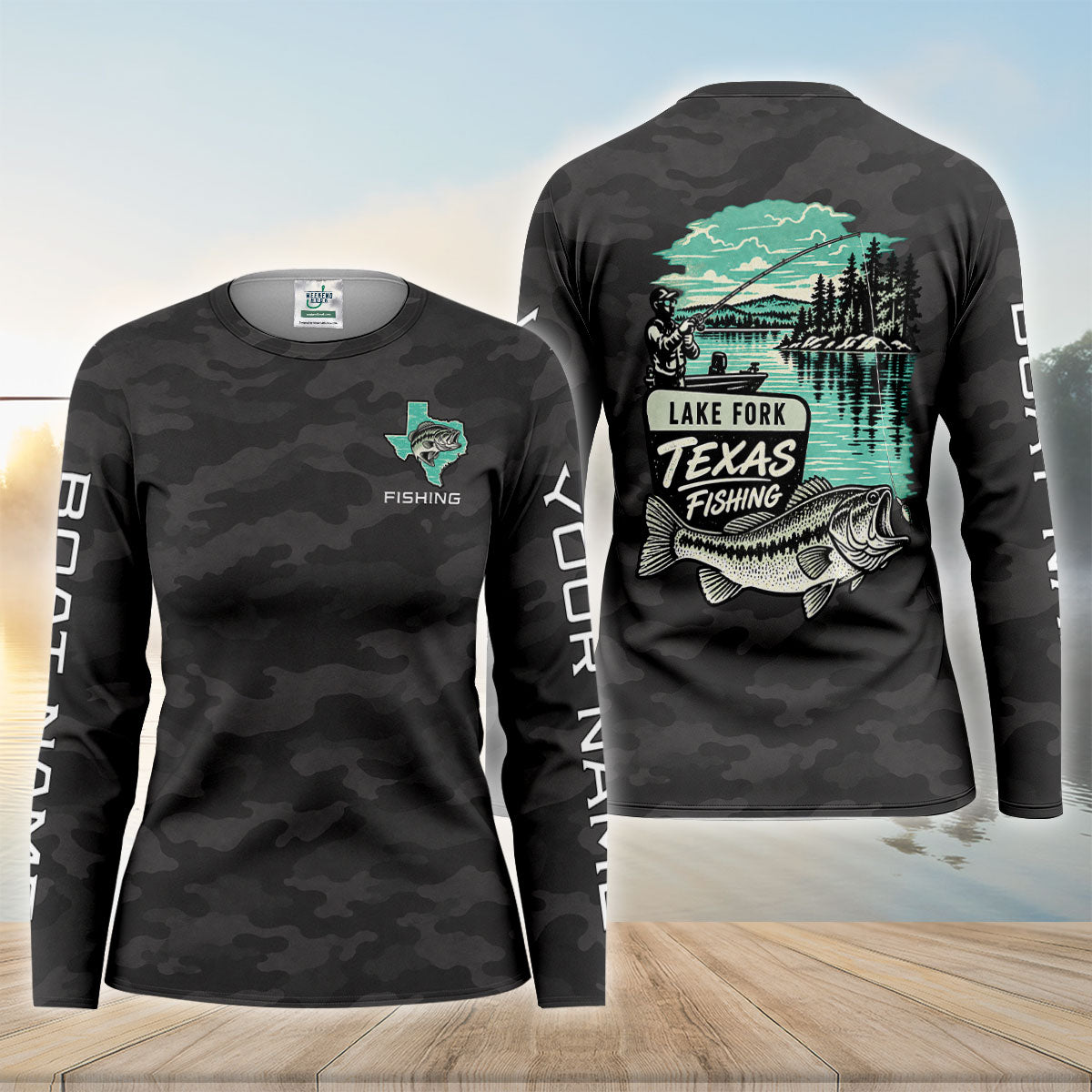 Lake Fork Texas Bass Camo Custom UPF Shirt, Bass Fishing Shirt, Womens Fishing Jersey