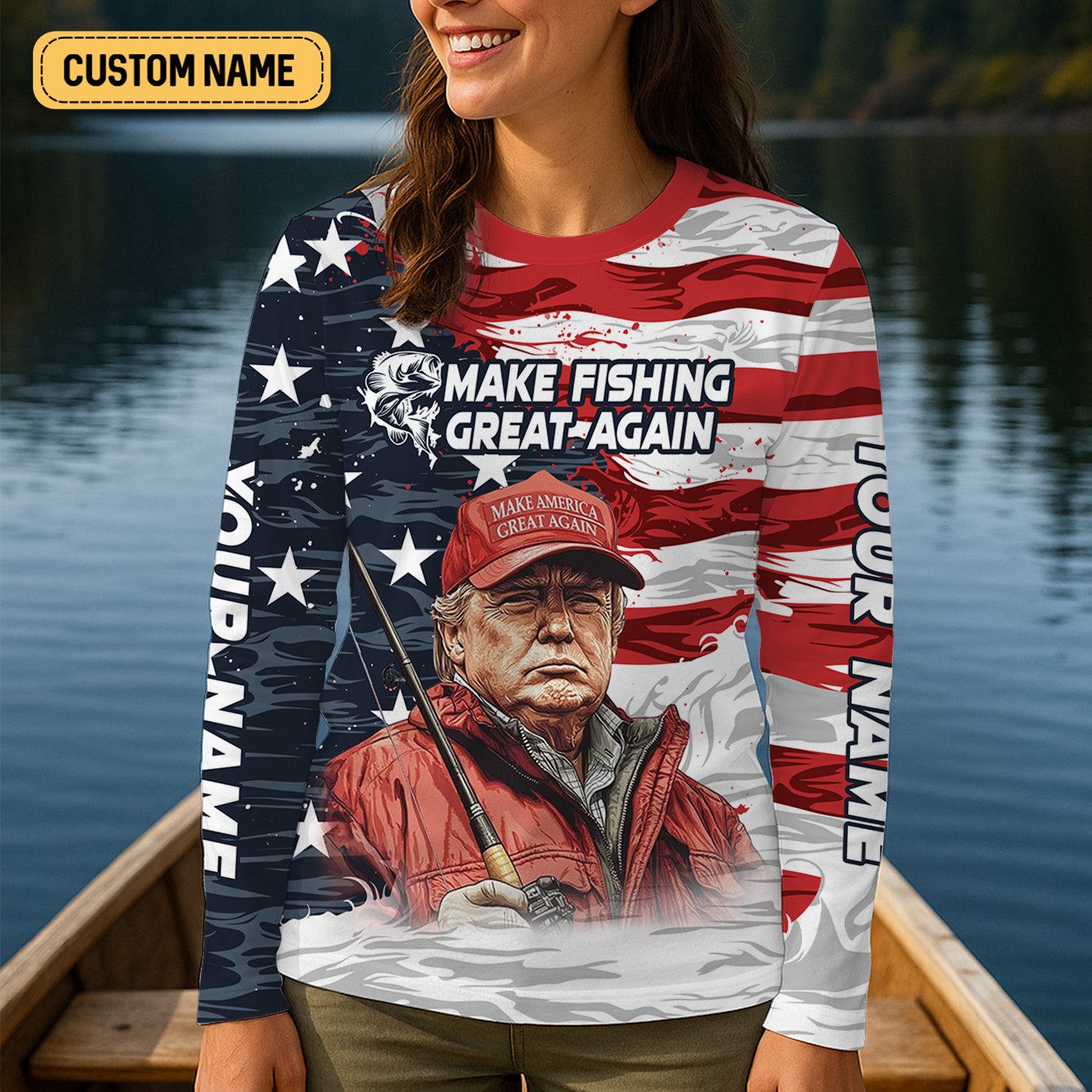 Make Fishing Great Again Patriotic Fishing Shirt, American Flag Fishing Shirt, Women Fishing Shirt
