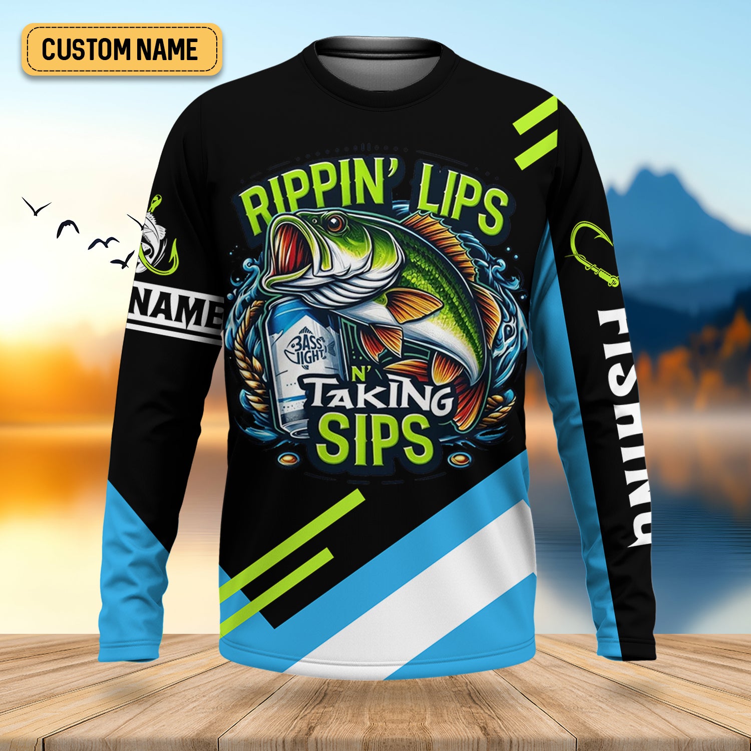 Rippin' Lips Taking Sips SPF Long Sleeve Shirts, Beer Fishing Shirt, Funny Fishing Shirt, Fishing Shirts For Men