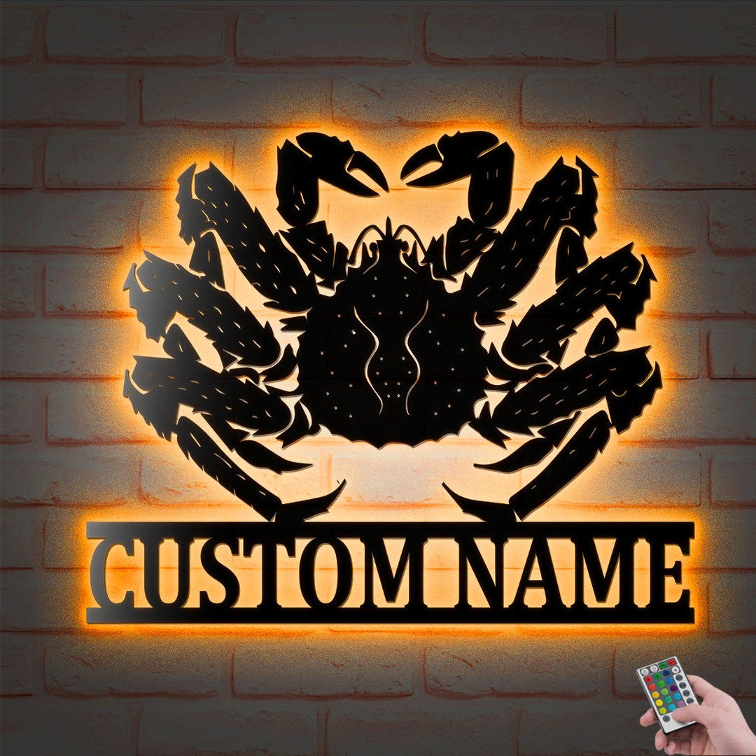 Custom King Crab Cut Metal Sign With or without LED lighting Lights, Personalized King Crab Name Sign Decoration For Living Room, Alaskan King Crab Fishing