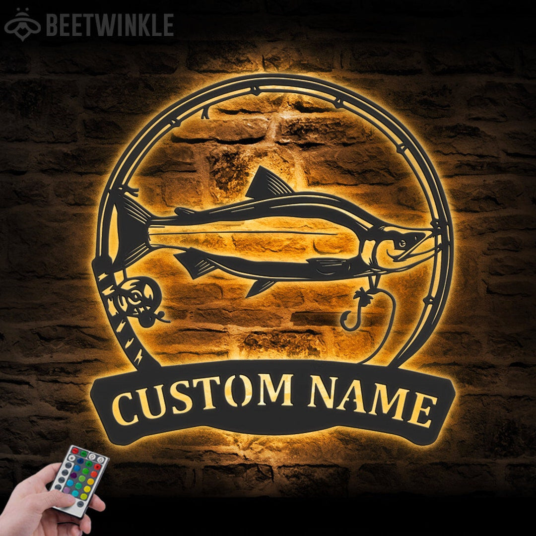 Custom Sockeye Salmon Fishing Cut Metal Sign With or without LED lighting Wall Art LED Light Personalized Fisher Name Sign Home Decor Boy Girl Nursery Decoration Birthday