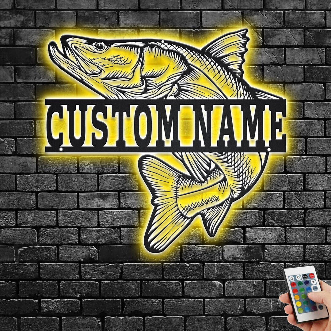 Custom Snook Fish Cut Metal Sign With or without LED lighting Light, Personalized Snook Fish Name Sign Decoration For Room, Snook Fishing Metal LED Decor