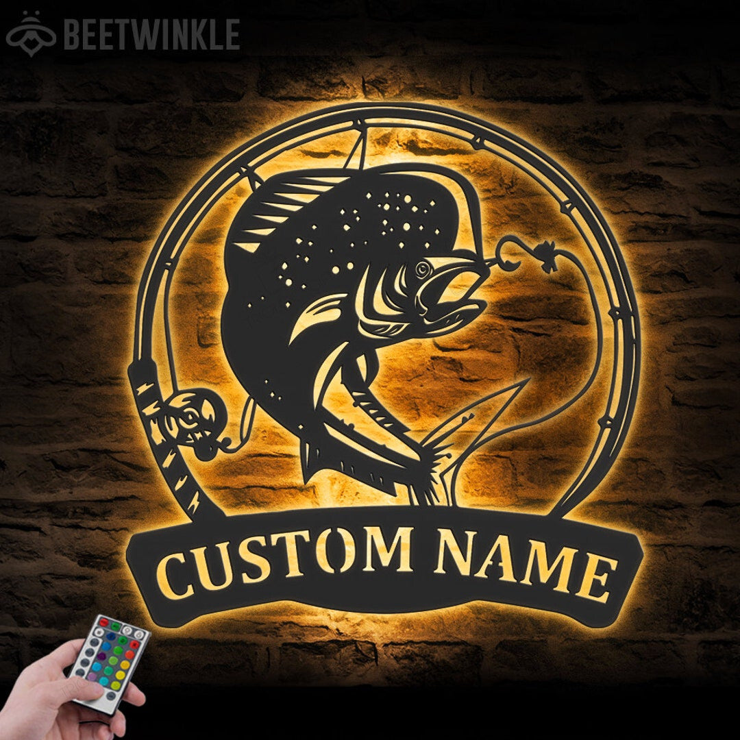 Custom Mahi Mahi Dolphin Fish Dorado Fishing Cut Metal Sign With or without LED lighting Wall Art LED Light Personalized Fisher Name Sign Home Decor Boy Girl Nursery Decoration