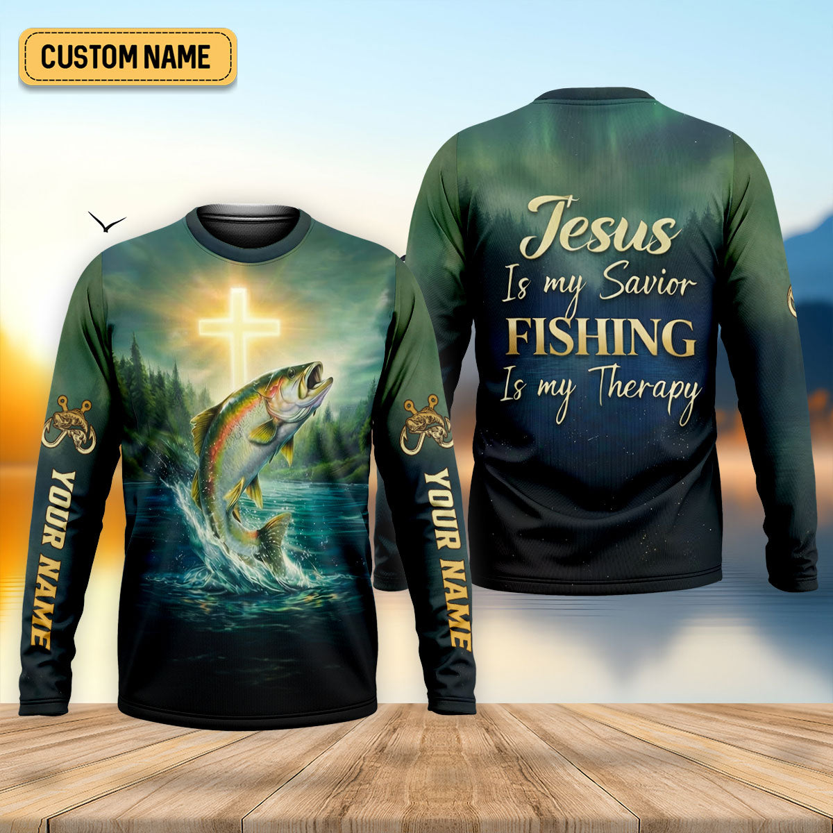Jesus My Savior – Fishing My Therapy Shirt, Fishing UPF Shirts, Funny Fishing Shirt
