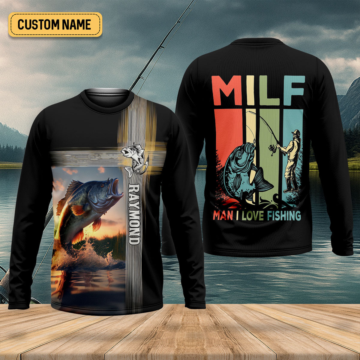 MILF Man I Love Fish Faith Cross Funny Fishing Shirt, Fishing UPF Shirts, Fishing Shirts For Men
