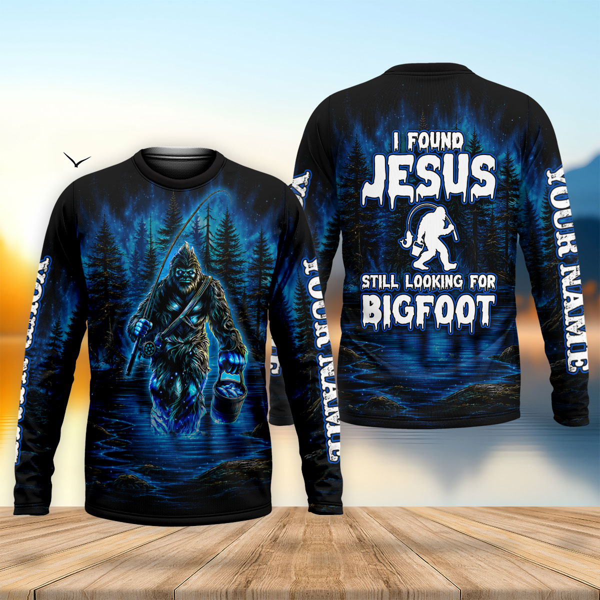 I Found Jesus Still Looking For Bigfoot Fishing Shirt, Mens UPF Shirt, Long Sleeve Fishing Shirt