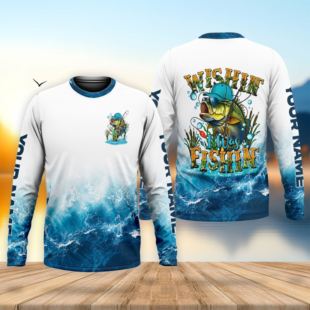 Wishin' I Was Fishin' Fishing Shirt, Fishing Shirts For Men, Long Sleeve Fishing Shirt