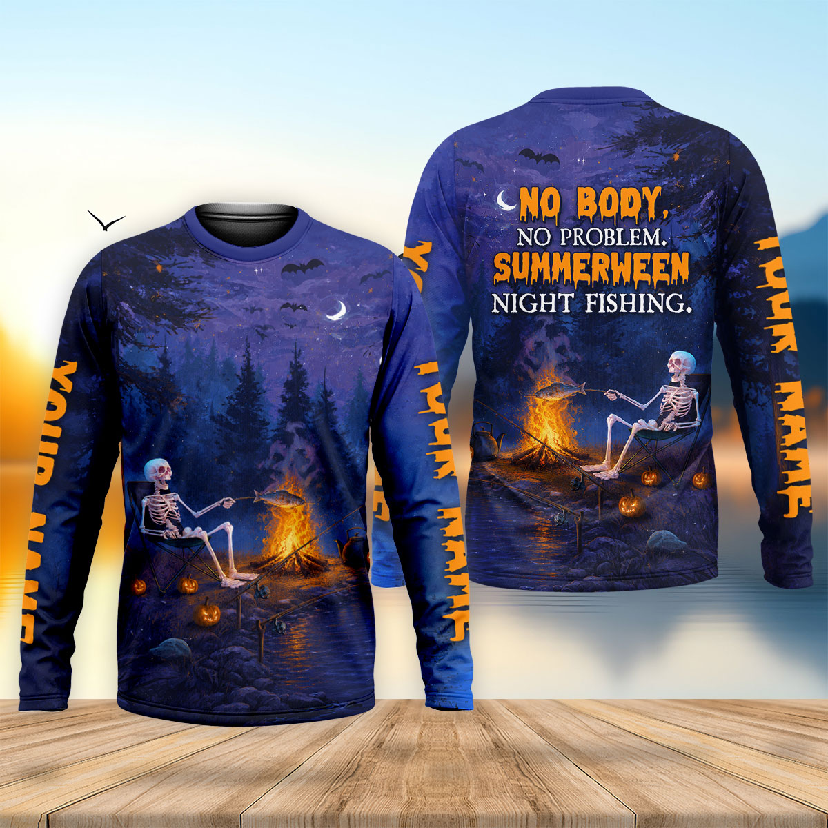 No Body No Problem Summerween Night Fishing UPF Shirt, Mens Fishing Shirts, Fishing Apparel For Men