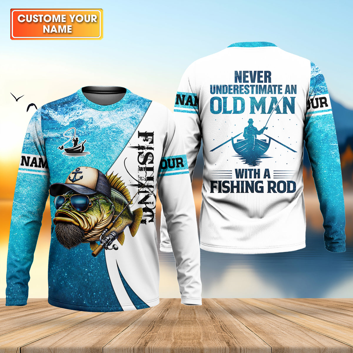 Personalized Old Man Fishing Shirt, Funny Fishing Rod Gift For Dad, Fishing UPF Shirts, Funny Fishing Shirt