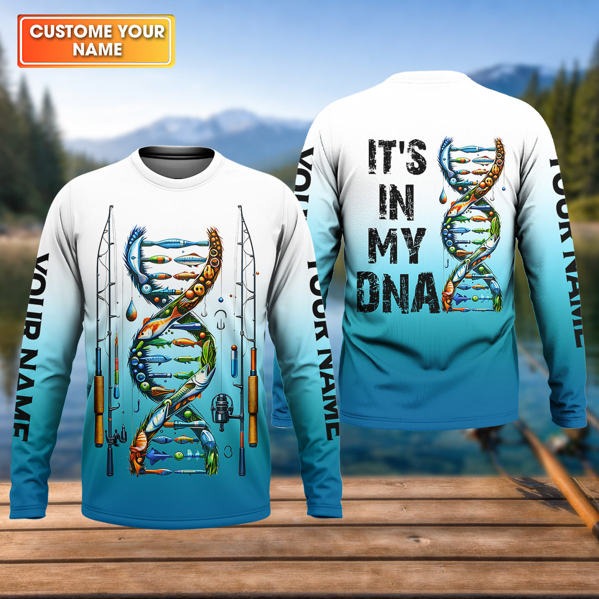 Personalized Fishing DNA Shirt, It’s In My DNA Angler Gift For Men, Fishing UPF Shirts