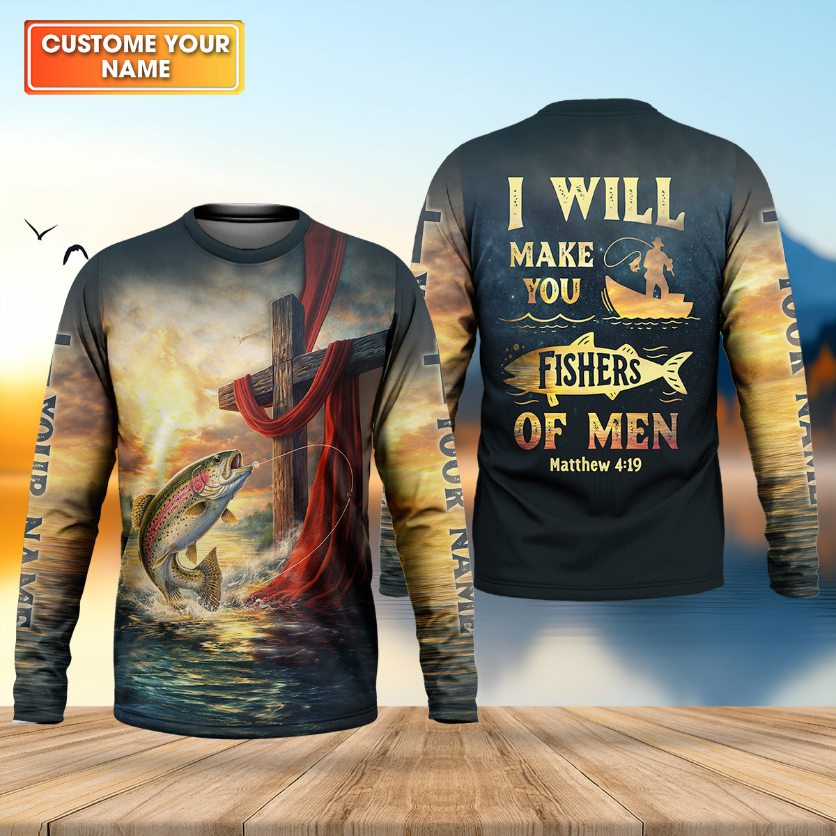 I Will Make You Fishers Of Men Shirt, Personalized Christian Fishing Long Sleeve, Fishing UPF Shirts, Trout Shirt