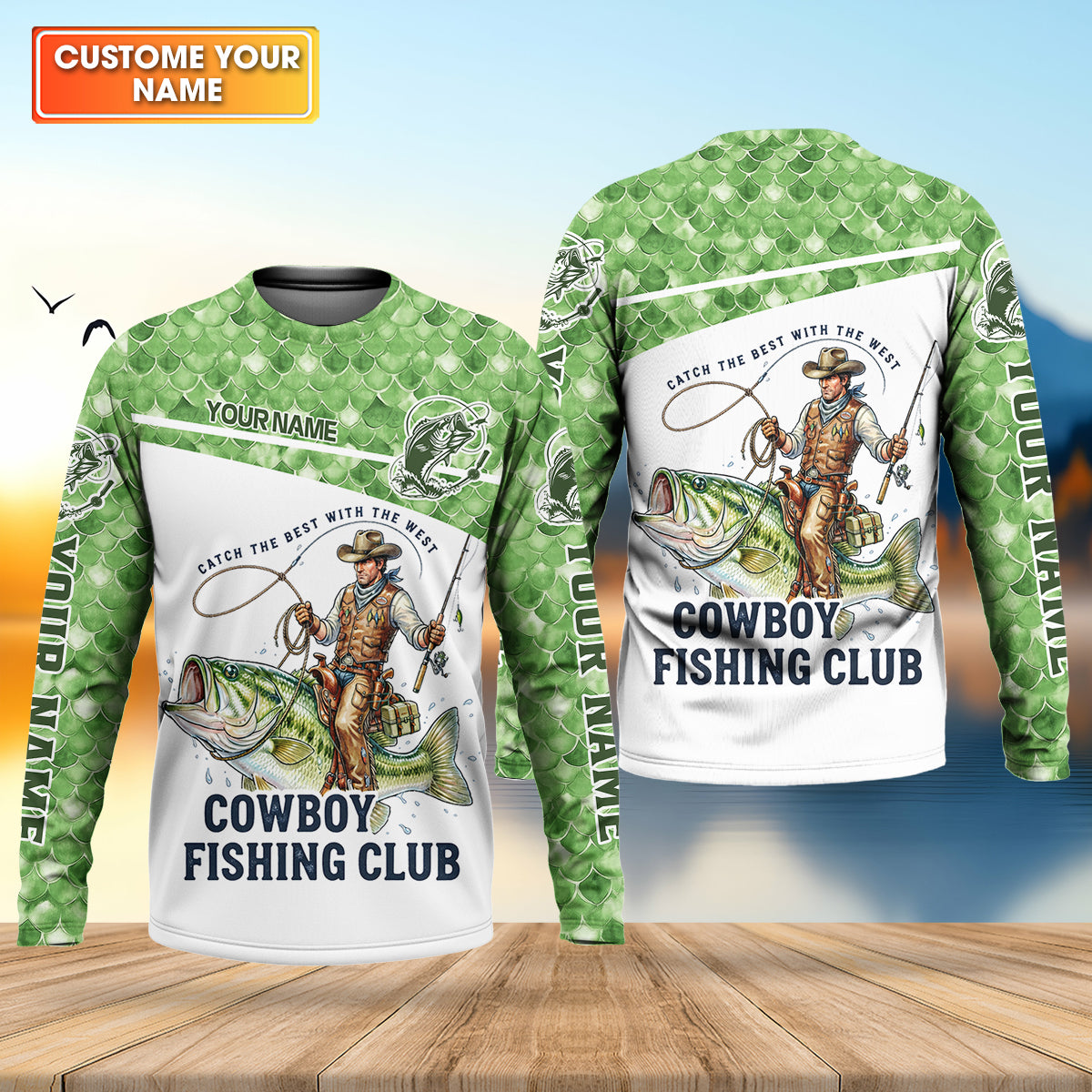 Cowboy Fishing Club Shirt, Personalized Bass Western Long Sleeve For Men, Fishing UPF Shirts