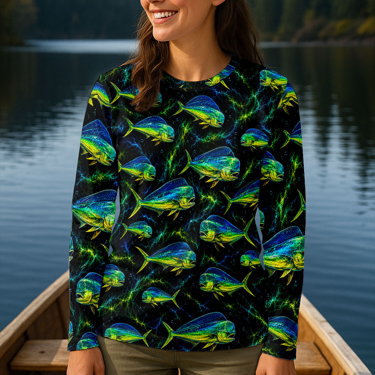 Mahi Mahi Fishing Pattern UPF Shirt, Fishing Shirts For Women, Fishing Apparel