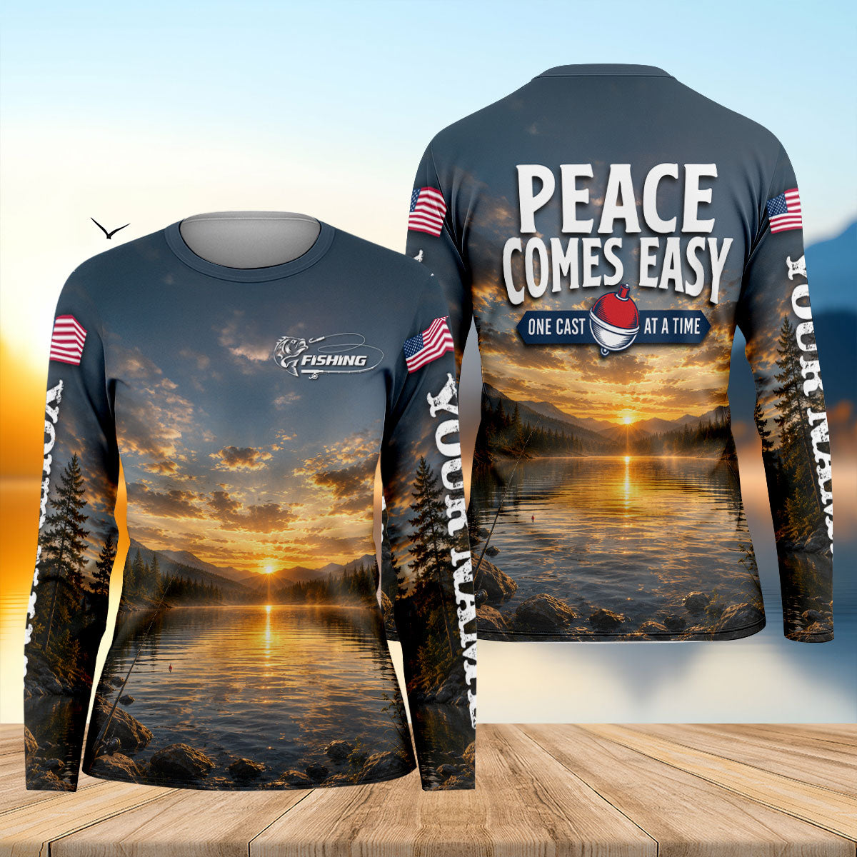 Peace Comes Easy One Cast At A Time Fishing Shirt, Mens UPF Shirt, Long Sleeve Fishing Shirt