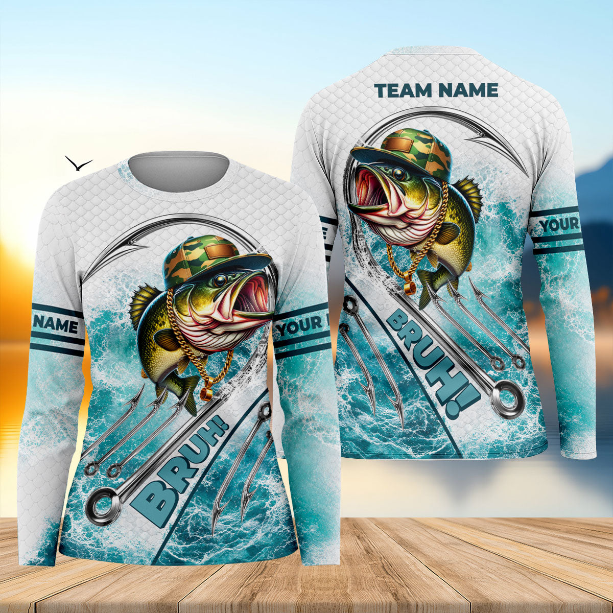 Custom Name And Team Bruh Bass UPF Shirt, Fishing Shirts, Women's Fishing Shirts