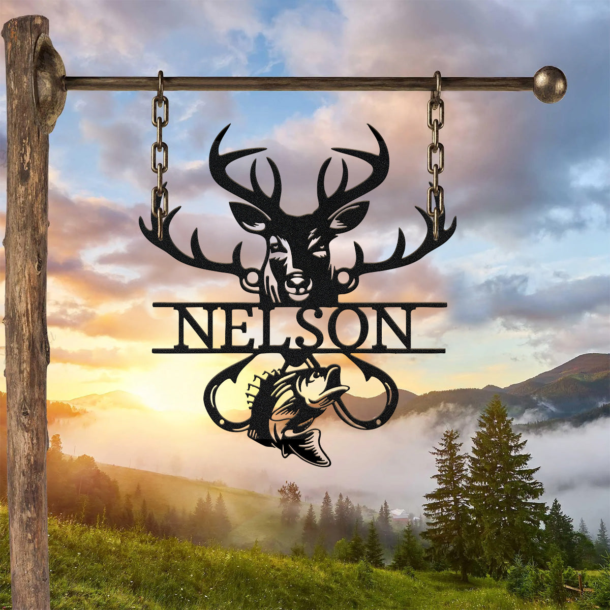 Deer Fish Hunting Metal Sign, Gift for Hunters, Fishing Gifts For Men, Personalized Metal Signs, Outdoor Metal Art