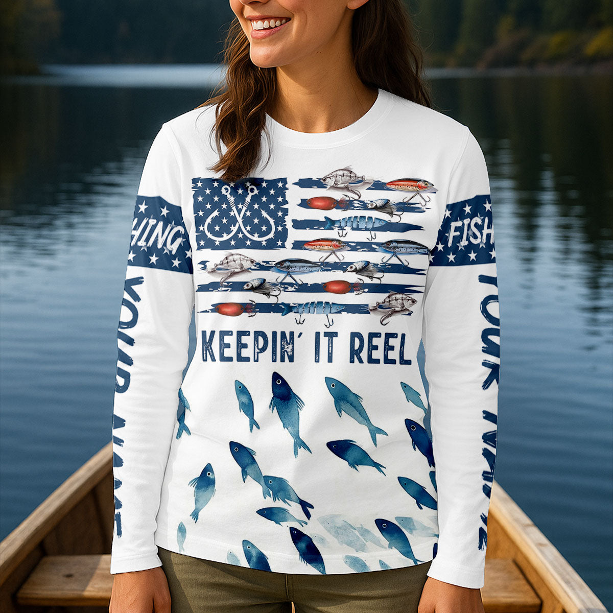 American Flag Fishing Shirt Keepin' It Reel, Women's Fishing Shirt, Bass Fishing Shirt