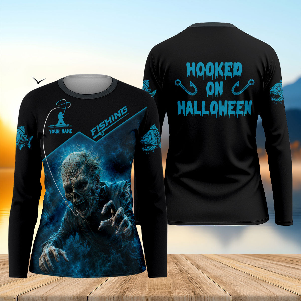 Custom Name Hooked On Halloween UPF Shirt, Fishing Shirts For Women, Women's Fishing Shirts