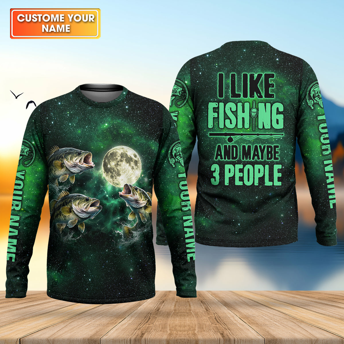I Like Fishing And Maybe 3 People Shirt, Personalized Bass Fishing Long Sleeve For Men