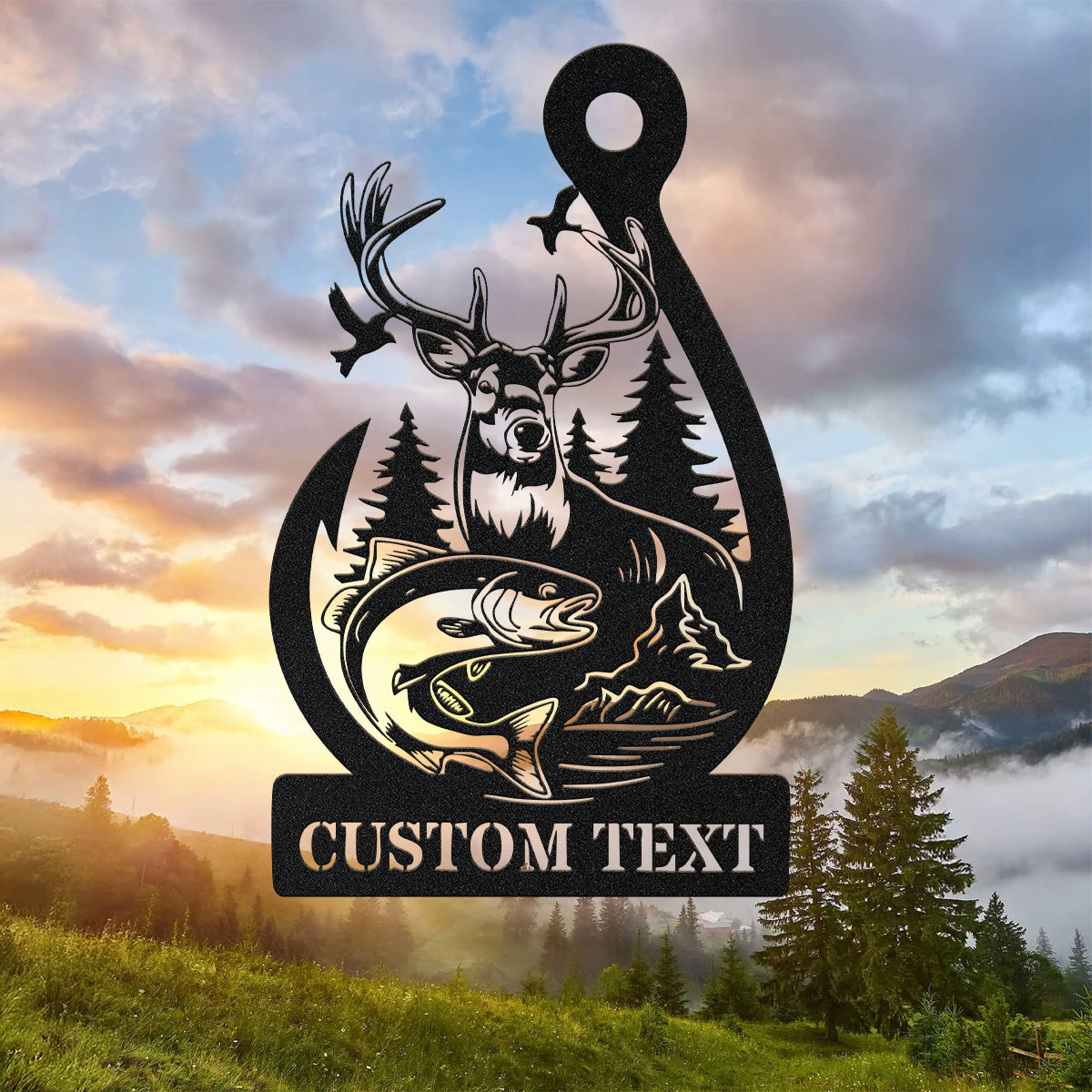 Deer Fish Hunting Metal Sign, Gift for Hunters, Fishing Gifts For Men, Personalized Metal Signs, Metal Signs For Outdoors