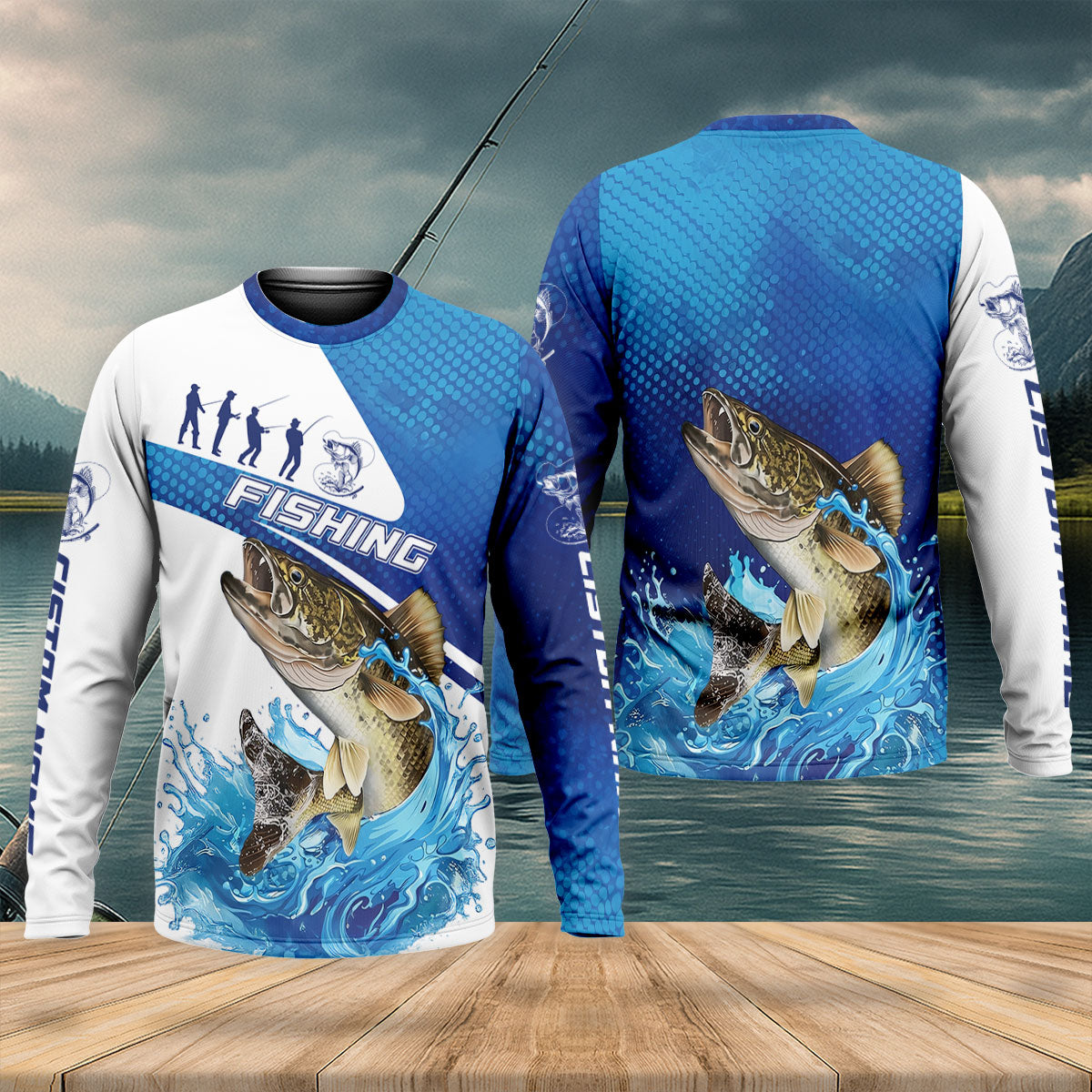 Walleye Fishing UPF Shirt With Splashing Fish Art, Fishing Shirts For Men, Fishing Shirt