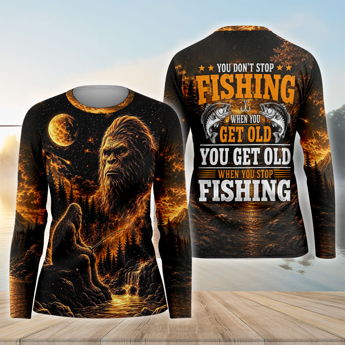 Bigfoot You Dont Stop Fishing T-Shirt, Fishing Shirts For Women, Long Sleeve Fishing Shirts
