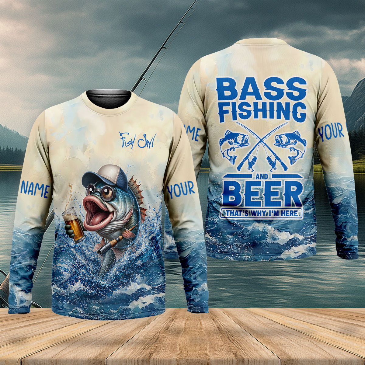 Custom Bass Fishing And Beer That’s Why I’m Here UPF Shirt, Mens Fish Shirts, Fishing Shirts