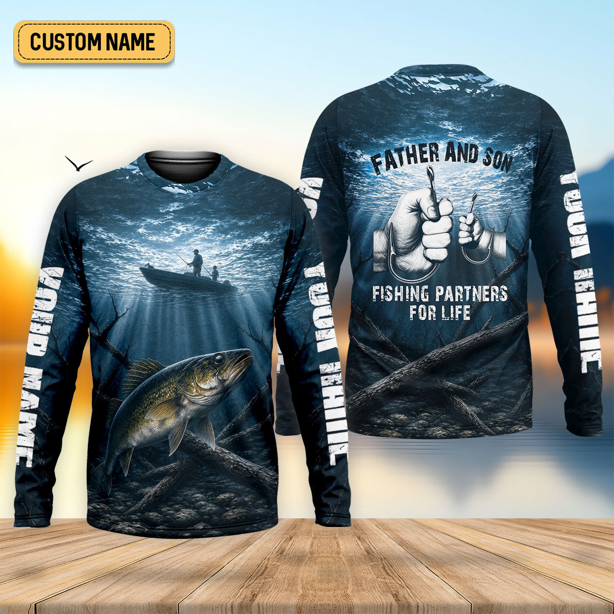 Father Son Fishing Partners For Life Custom UPF Shirt, Mens Fish Shirt, Fishing T-Shirt