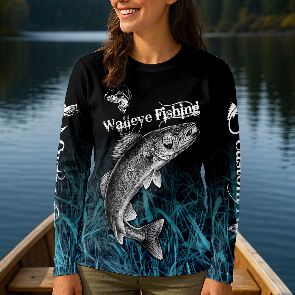 Walleye Fishing Graphic UPF Shirt, Fishing Shirts For Women, Fishing Apparel