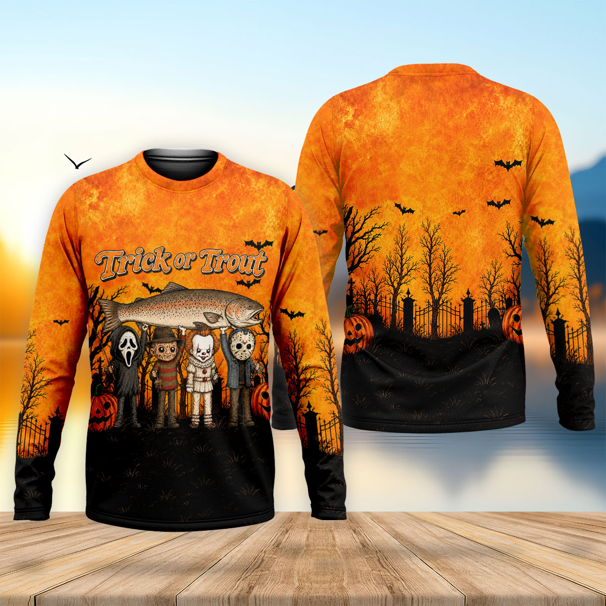 Trick Or Trout Horror Character UPF Shirt, Fishing Shirts For Men, Halloween Fishing Shirt