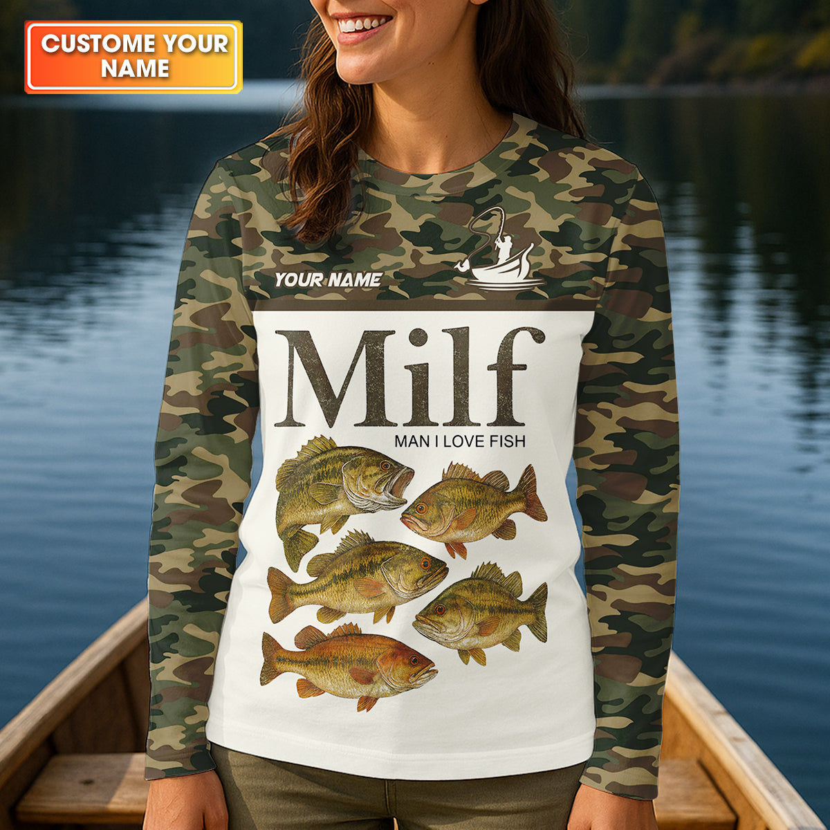 MILF Man I Love Fish Funny Fishing Shirt, Camo Fishing UPF Shirts, Women Fishing Shirt
