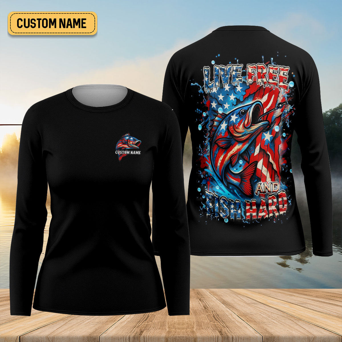 Live Free And Fish Hard American Flag Fishing Shirt, 250 Years 4th Of July Fishing UPF Shirts, Women Fishing Shirt