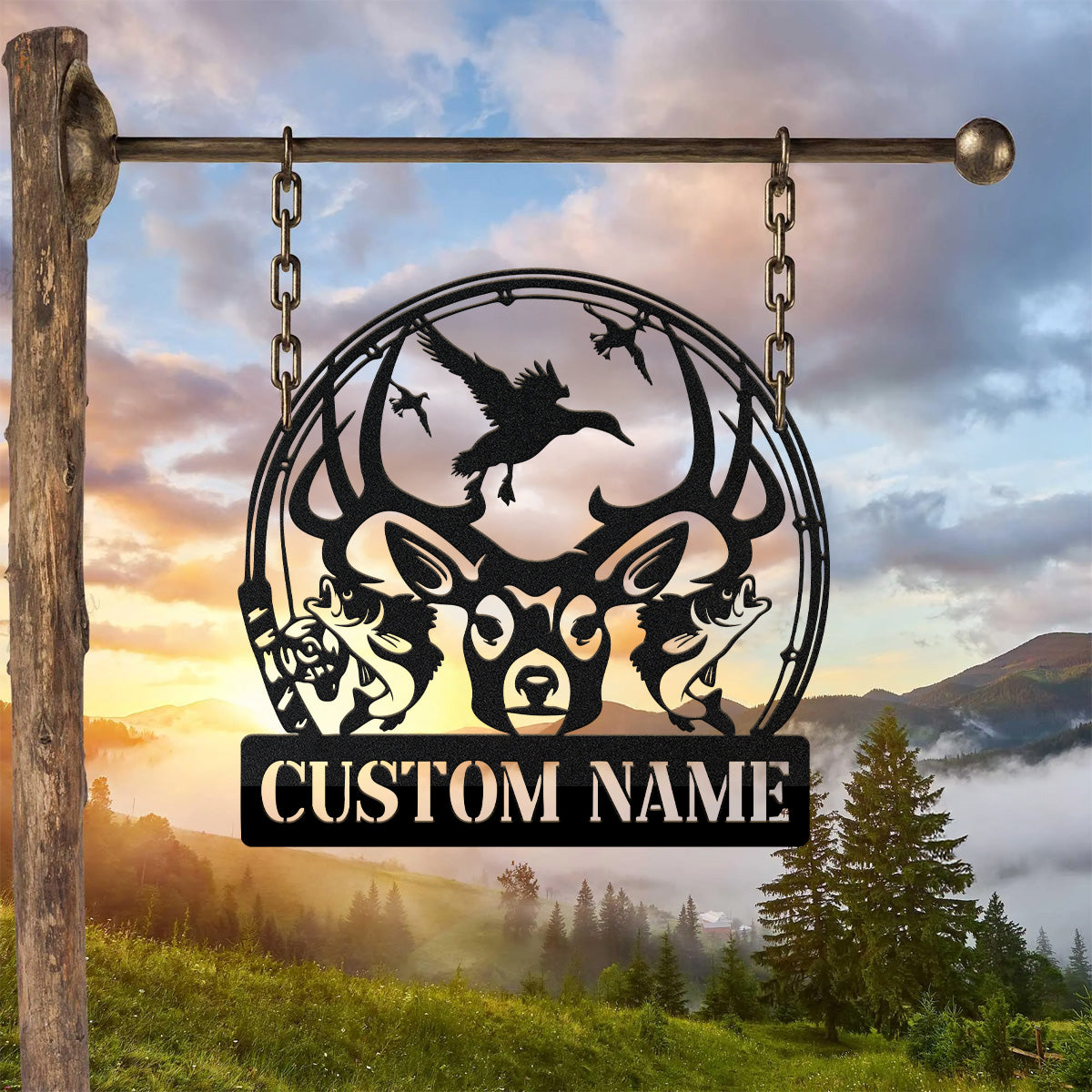 Deer Turkey Fishing Decor, Personalized Metal Signs, Large Metal Wall Art, Decorative Garden Stakes, Metal Stake