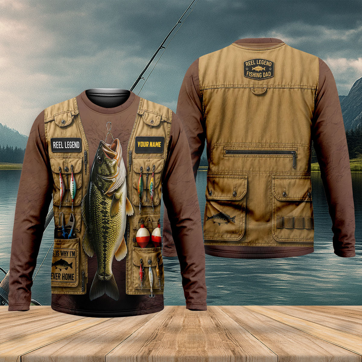 Personalized Fishing Long Sleeve Shirt Dark Skin, Bass Fishing Shirt, Men's Fishing Apparel