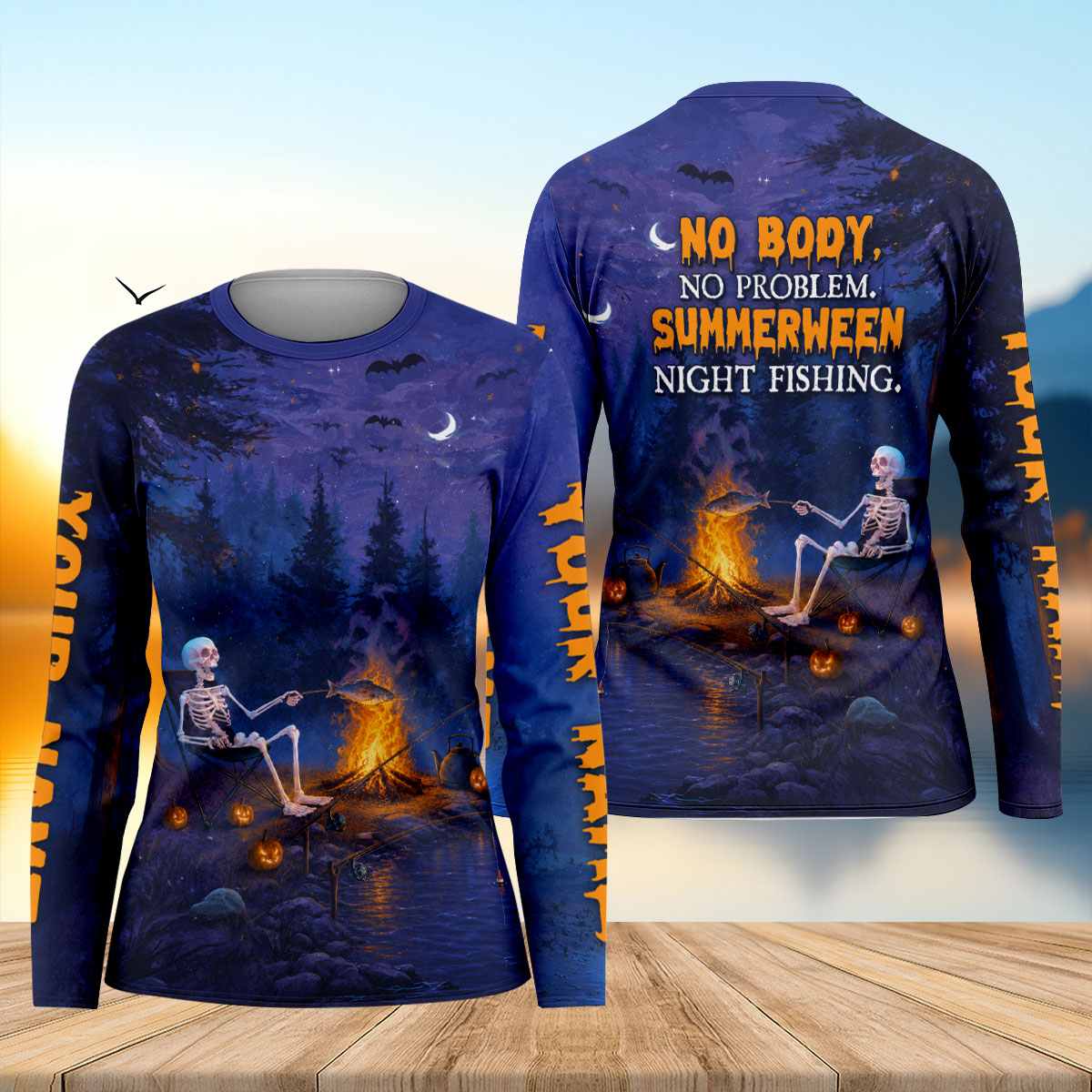 No Body No Problem Summerween Night Fishing UPF Shirt, Fishing Shirts For Women, Womens Fishing Shirts