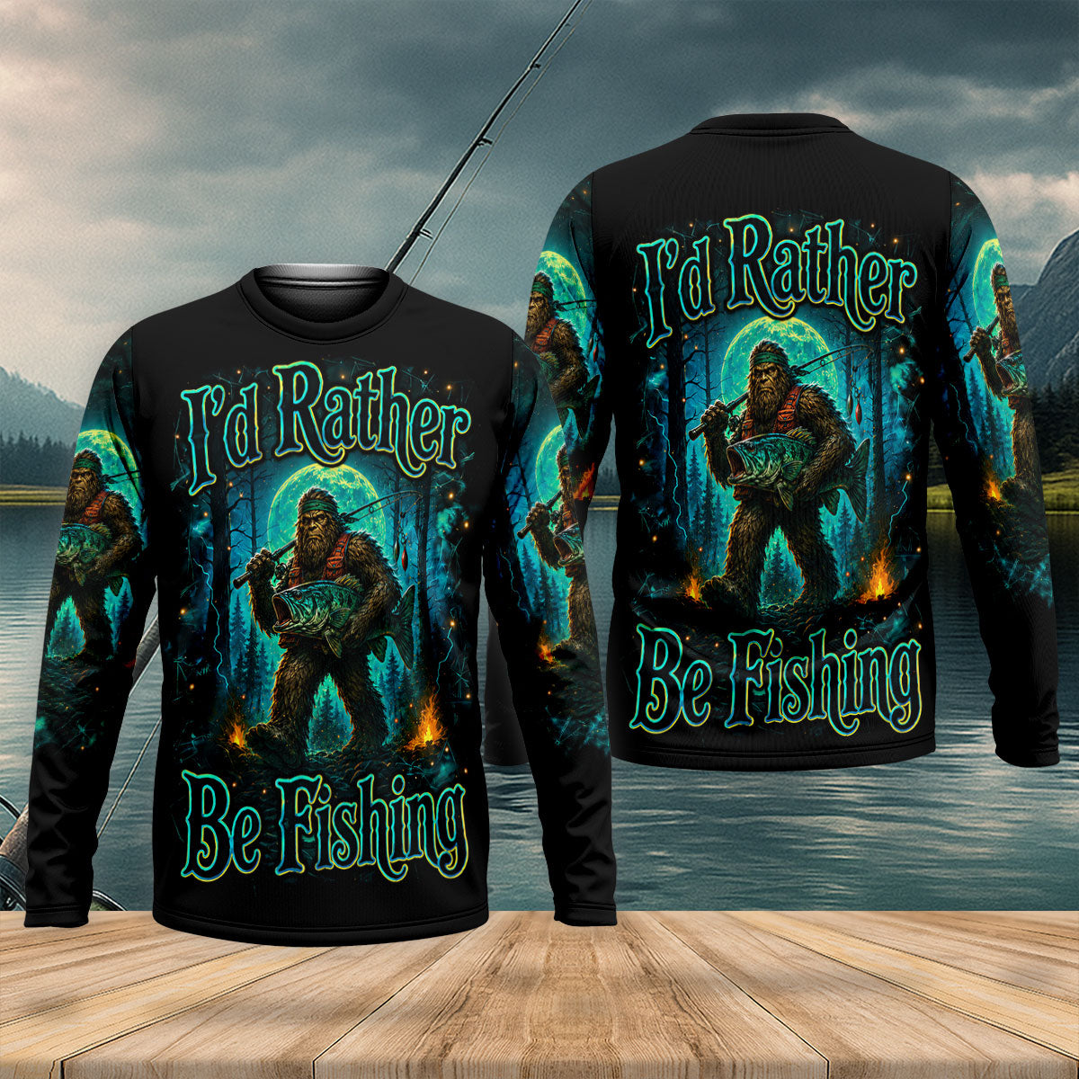 Bigfoot Rather Be Fishing Long Sleeve Shirt, Men's Long Sleeve Shirt, Fishing Gift For Men