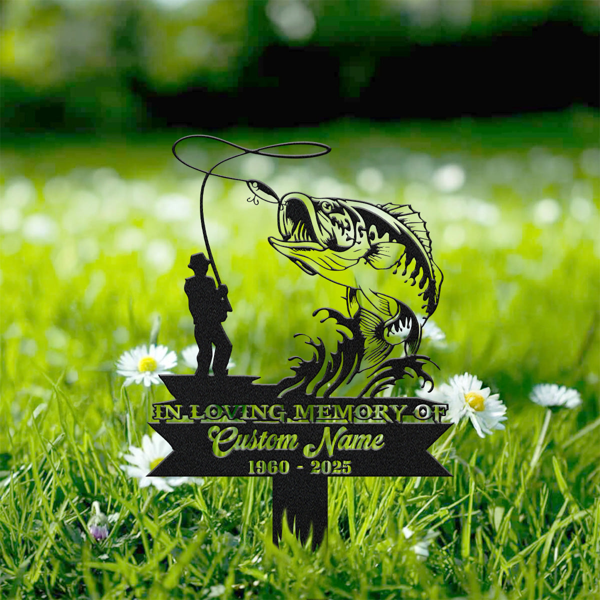 Custom Fishing Metal Memorial Plaques, In Loving Memory Sign, Laser Cut Metal Signs, Metal Garden Stakes