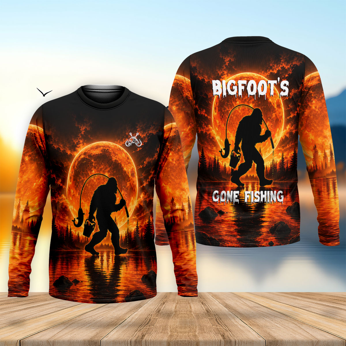 Bigfoot Gone Fishing Long Sleeve Shirt, Men's Fishing Shirt, Sasquatch Fishing Shirt