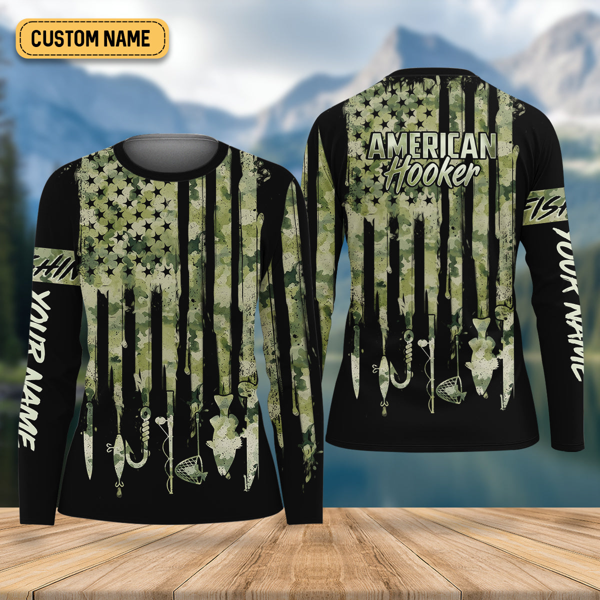 American Hooker Patriotic Fishing Shirt, Camo Fishing Shirt, Women SPF Shirt, Female Fishing Shirts