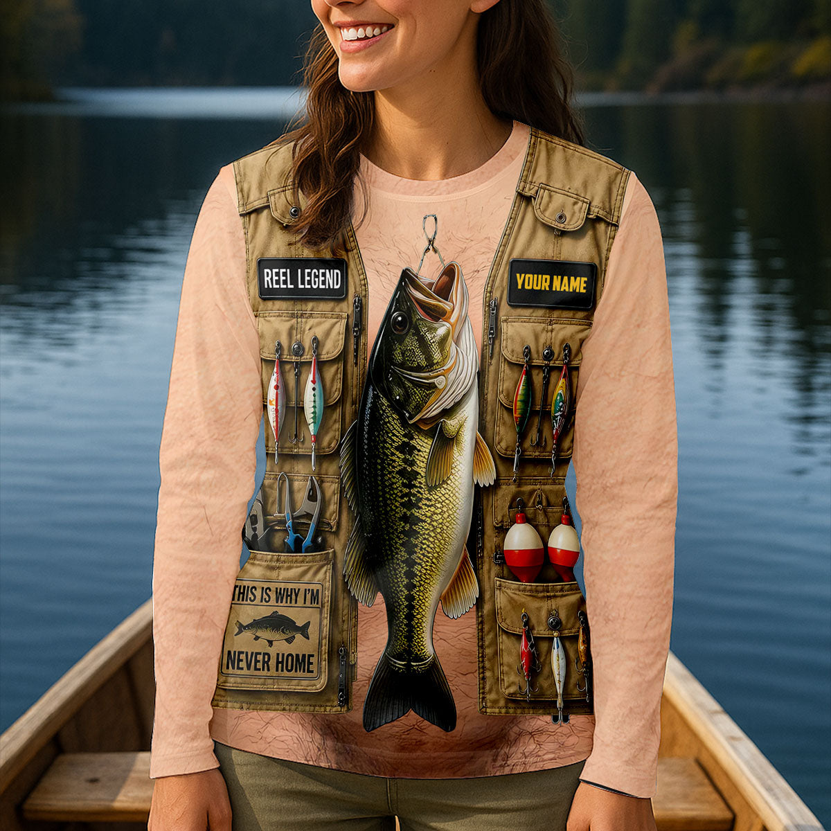 Personalized Fishing Long Sleeve Shirt Light Skin, Fishing Shirt For Women, Bass Fishing