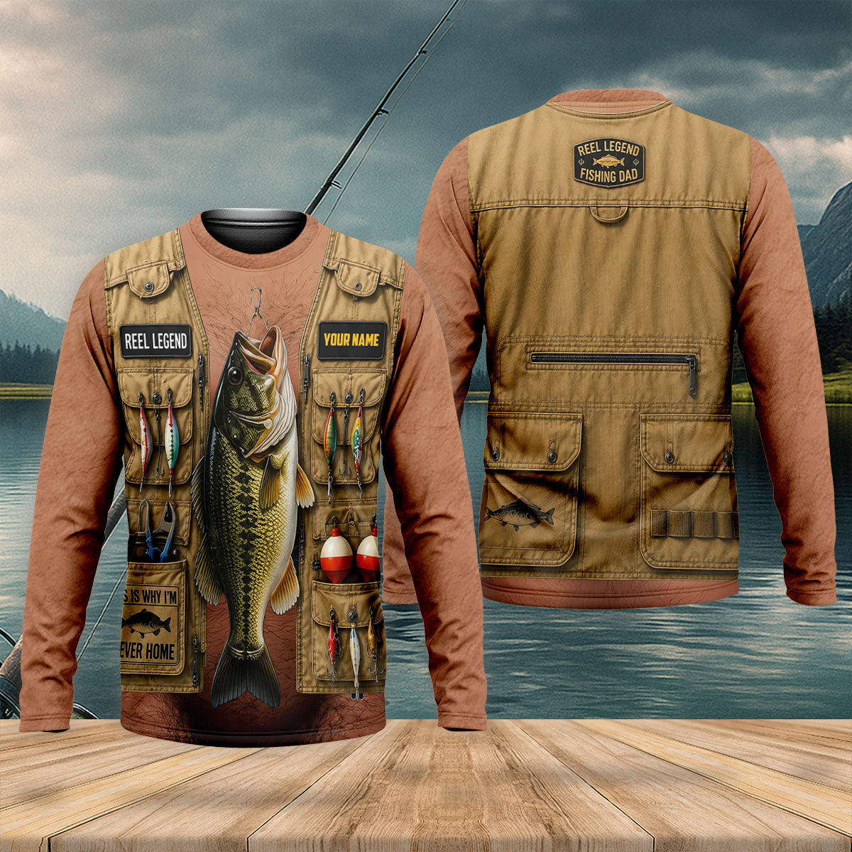 Personalized Fishing Long Sleeve Shirt Tan Skin, Fishing Gift For Men, Men's Fishing Shirt