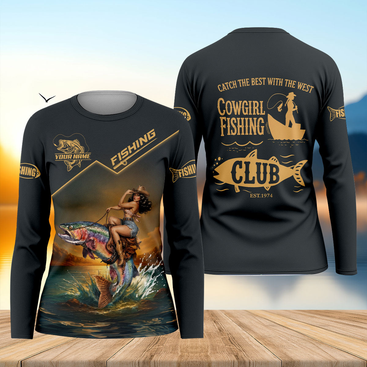 Custom Name Cowgirl Fishing Club UPF Shirt, Women's Fishing Shirts, Fishing Shirts