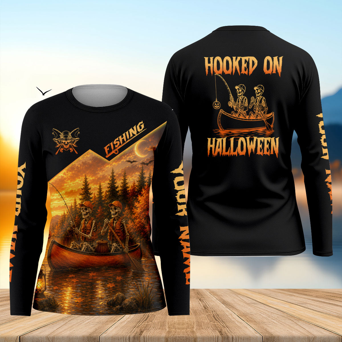 Hooked On Halloween Skeleton Fishing UPF Shirt, Women's Fishing Shirt, Fishing Gear