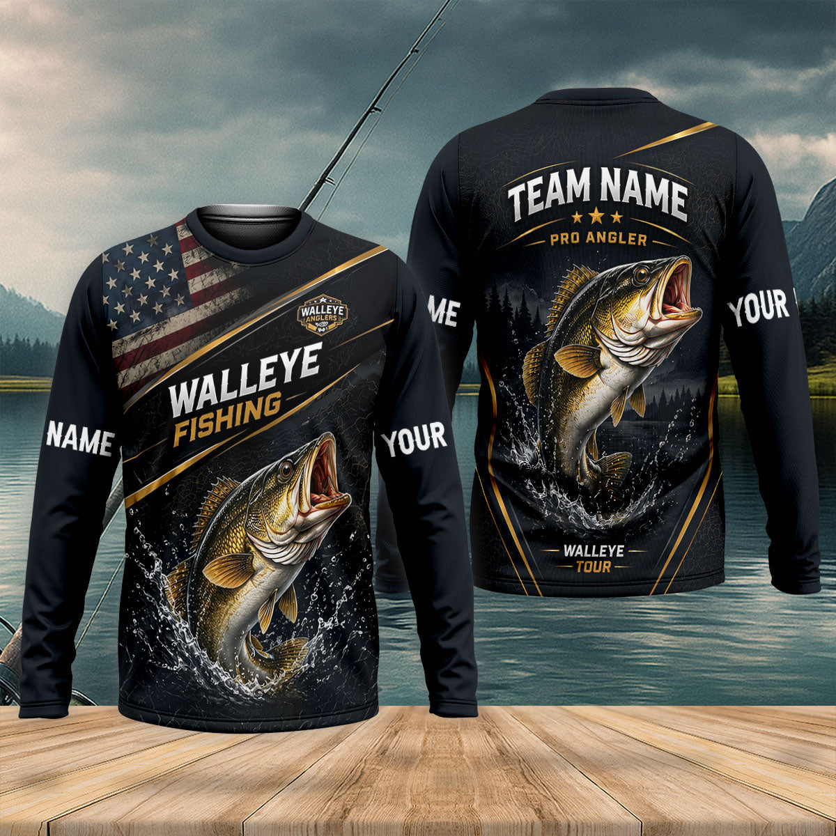 Personalized Walleye Fishing Long Sleeve Shirt, Men's Fishing Apparel, Walleye Fishing Shirt