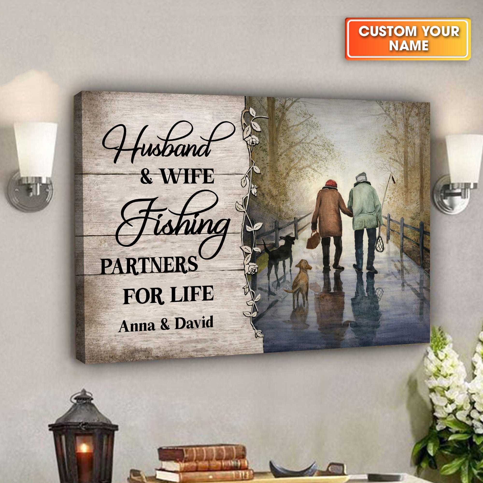 Husband And Wife Fishing Partners For Life Canvas Wall Art, Unique Valentine's Day Gifts, Couple Anniversary Gift