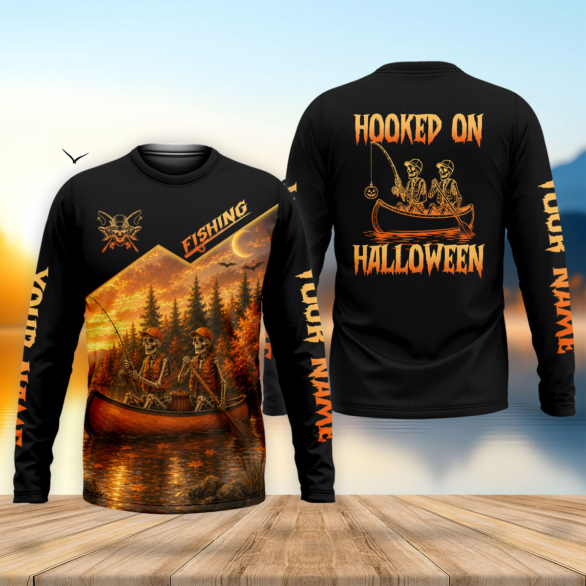 Hooked On Halloween Skeleton Fishing UPF Shirt, Fishing Shirt For Men, Fishing Apparel
