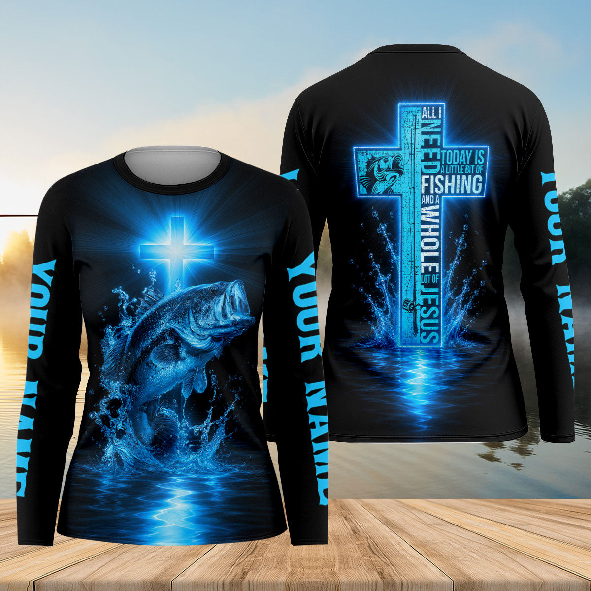 Jesus Cross Bass Fishing UPF Shirt With All I Need Quote, Fishing Shirts For Women, Fishing Apparel